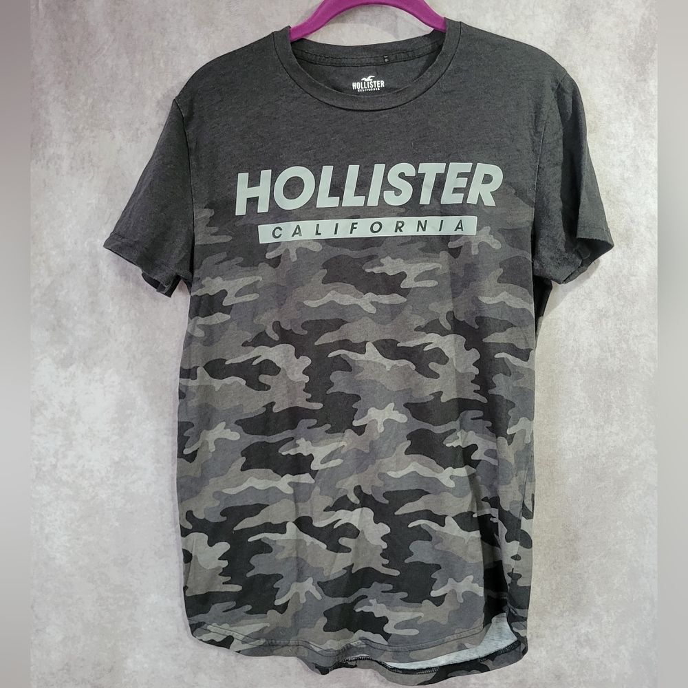 Men's Hollister‎ California Gray Camo Curved Hem Short Sleeve T-Shirt